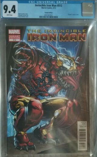 Invincible Iron Man 512 Venom Variant Cgc 9.  4 Rare Htf 2012 1:50