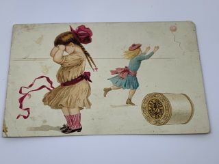 Antique Victorian Trade Card J&p Coats Thread Mom Daughter Lost Balloon 1880s