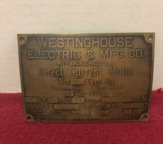 Antique Westinghouse Electric Motor Manufacturers Name Plate Tag Id