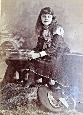 Antique 19th Century Cabinet Card Young Girl Victorian Dress & Hat