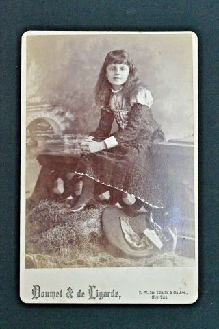 Antique 19th Century Cabinet Card Young Girl Victorian Dress & Hat 2
