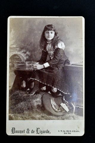 Antique 19th Century Cabinet Card Young Girl Victorian Dress & Hat 3