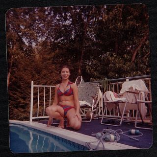 Vintage Antique Photograph Sexy Young Woman In Bathing Suit Sitting By Pool
