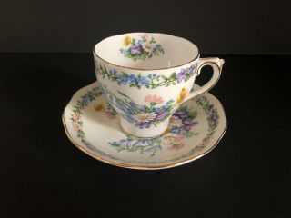 Roslyn Garland Tea Cup Saucer Fine Bone China England Floral 846563 Antique