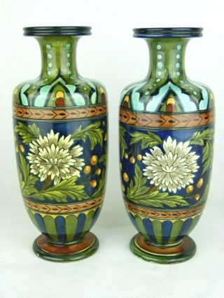 A Rare Doulton Lambeth Faience Arts & Crafts Vases by Minna L Crawley. 2