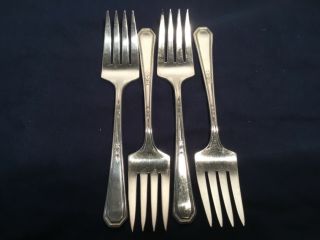 Vintage Silverplate Utensils Set Of 4 Dessert Forks,  Wm Rogers