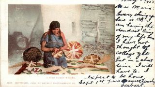 Antique 1902 Moki Basket Weaver Postcard Native American Hopi Indian