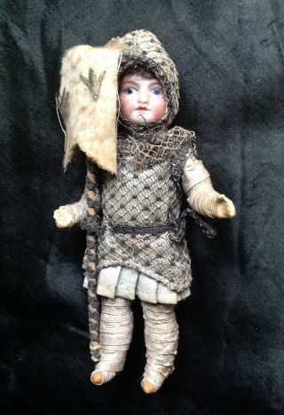 Rare Antique Miniature French Bisque Composition Doll Joan Of Arc Jeanne D 