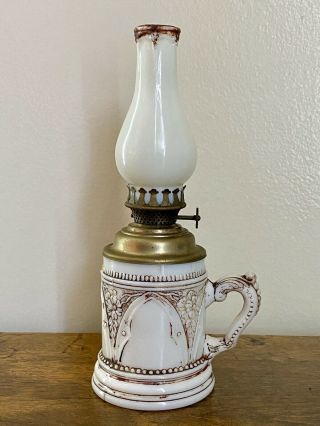 Antique Vintage Miniature Stein Oil Lamp 7 1/2” Tall German?