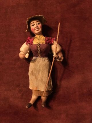 Rare Antique German Cotton Christmas Ornament Shepherdess Girl,  Exquisite