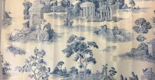Vintage Dollhouse Wallpaper 17 X 20.  5 Blue And White Victorian Scene.
