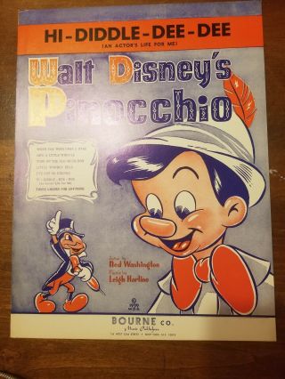 Rare Disney Sheet Music Pinocchio Hi Diddle Dee Dee