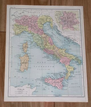 1928 Vintage Map Of Ancient Rome Roman Empire / Ancient Greece Greek World
