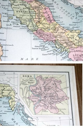 1928 VINTAGE MAP OF ANCIENT ROME ROMAN EMPIRE / ANCIENT GREECE GREEK WORLD 2