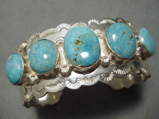 Rare Vintage Navajo Domed 8 Turquoise Sterling Silver Bracelet Cuff