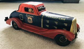 Rare 1930s Louis Marx G - Man Pursuit Car & Sparking Pistol Tin Toy Wind Up