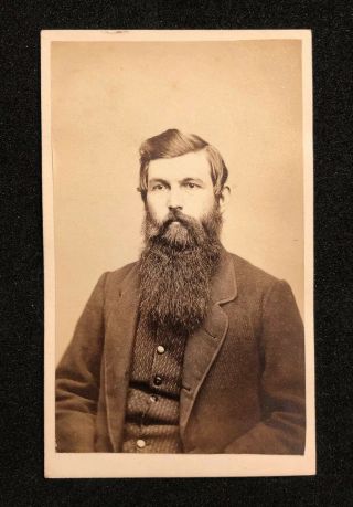 Antique Cdv Photo Man With Long Beard & Mustache Two Cent Playing Card Stamp
