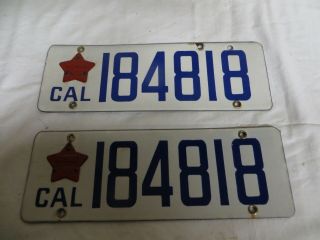 Rare First Series Of Dmv 1919 Matched Set Of License Plate Porcelain