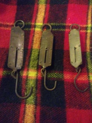 3 Vintage Brass John Chatillon & Sons Hanging Scale Weight 50lbs And 2 25 Lbs