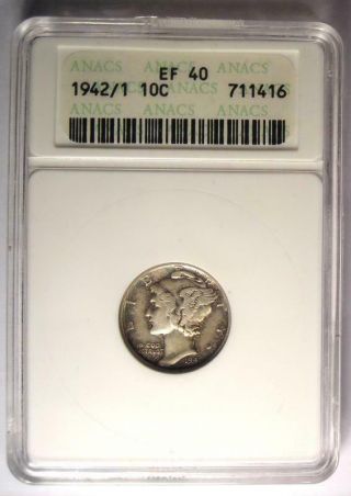 1942/1 Mercury Dime 10C - ANACS XF40 - Rare Overdate Variety Coin - $585 Value 2