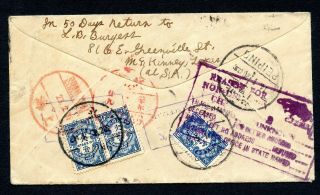 1930 Postage Due Cover From Texas To Peking/china Rare