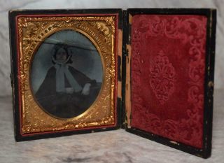 Antique Tintype Photograph Of Older Woman W Ornate Union Case - 3 5/8 " X 3 1/4 "