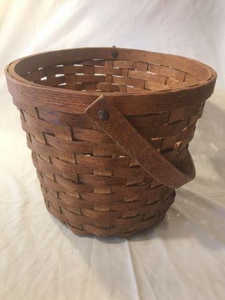 Woven Antique Oak Splint Old Round Basket With Handle