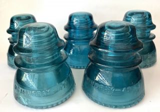 5 Antique Hemingray 42 Aqua Blue Green Glass Insulators