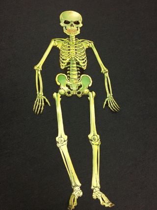 Rare Vintage Peck 55 " Die Cut Jointed Flocked Halloween Skeleton Decoration