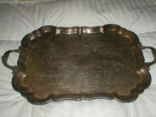 Antique Silver Large Serving Tray Platter 2 Handles Footed Ornate Heavy Old