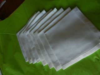 Set Of Eight (8) Antique White Irish Linen Hand - Hemmed 12 " X 12 " Napkins