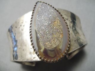 Very Rare Vintage Navajo Crystal Sterling Silver Wide Bracelet