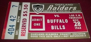 Rare Nfl 1968 Oakland Raiders Vs Buffalo Bills Ticket Stub Vintage Lqqk