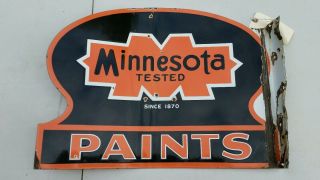 Rare Minnesota Paints Double Side Flange Porcelain Sign Orange Black Vintage Htf