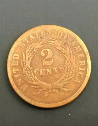 1864 Civil War Era 2 Cent Piece Large Motto Rare Xf Us Coin American Currency