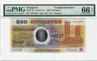 1990 Singapore $50 Dollars Commemorative,  P - 30 9.  8.  1990 Pmg 66 Epq Gem Unc,  Rare