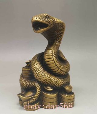 Old China Antique Copper Handmade Zodiac Snake Statue & Qianlong Mark