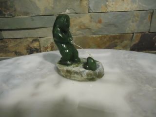 Vintage Canadian Dark Green Jade - Carved Eskimo With Seal - Small - Rare