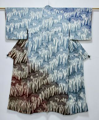 Japanese Kimono Silk Houmongi / Gorgeous Shibori Dye / Blue / Rare Pattern /400