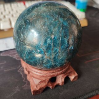 1.  1lb A,  Rare Natural Blue Apatite Quartz Crystal Sphere Ball Healing Hh670
