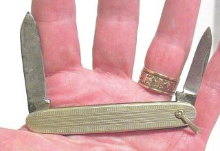 Antique Gold Filled Pen Knife 2 Blades Etched Design 2 Sides Syboll 19.  9 Grams