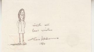 Charles " Chas " Samuel Addams - Drawing " Wednesday Addams " On Card - Very Rare