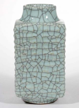 Antique Chinese Ge Type Crackle Glaze Cong Form Porcelain Vase Qing 10.  6 "