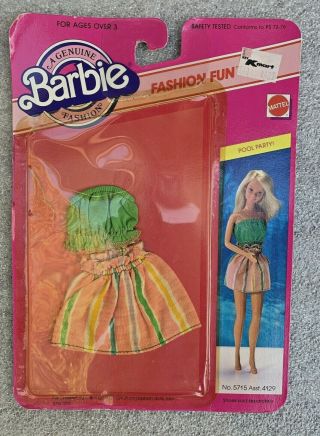 Vintage Barbie Htf Rare Pool Party Outfit In Package 5715 1982 Mattel Nrfb Nrfp
