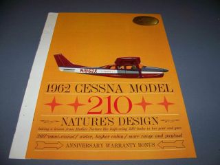 Vintage.  1962 Cessna 210 Series.  Sales Brochure.  Rare (807u)