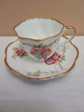 Vintage Salisbury Floral Tea Cup Saucer Fine Bone China England Fluted Scalloped