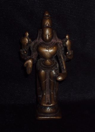 Antique Hindu Traditional Indian Ritual Copper Statue God Vishnu Rare 2