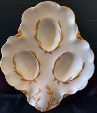 Rare H&c Haviland Limoges Deviled Egg Plate Pink Gold 3 Compartments
