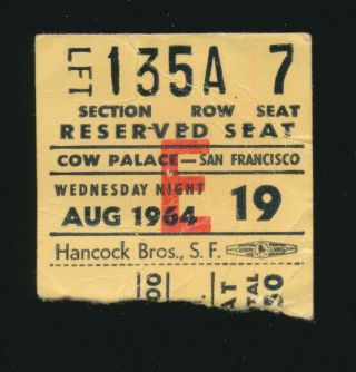Beatles Rare 1964 Concert Ticket Stub For The Cow Palace San Francisco Light Tan