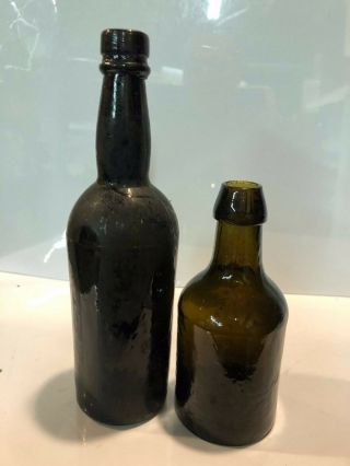 2 Black Glass 3 Piece Mold Ale Beer Porter Antique Bottles